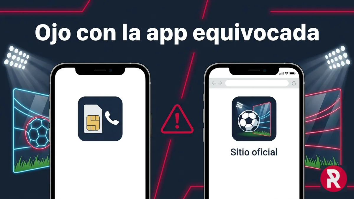 Comparación visual entre una app de telefonía no relacionada y el acceso real al sitio de Rabona en Chile
