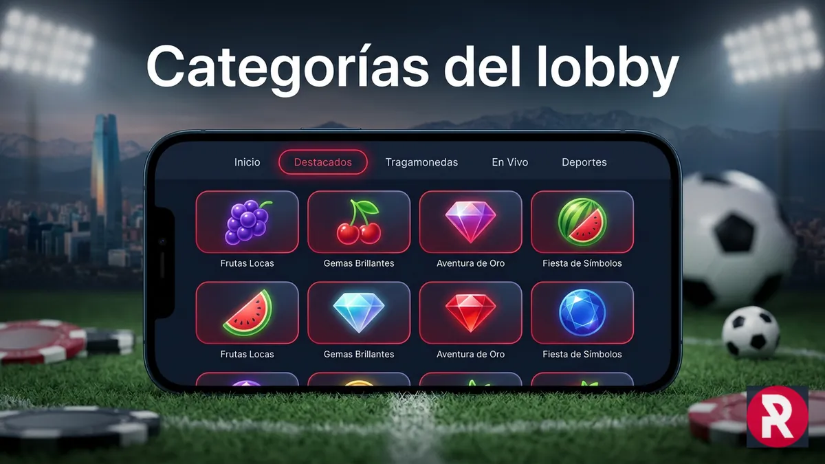 Pantalla de celular con las categorías del lobby de tragamonedas de Rabona Chile